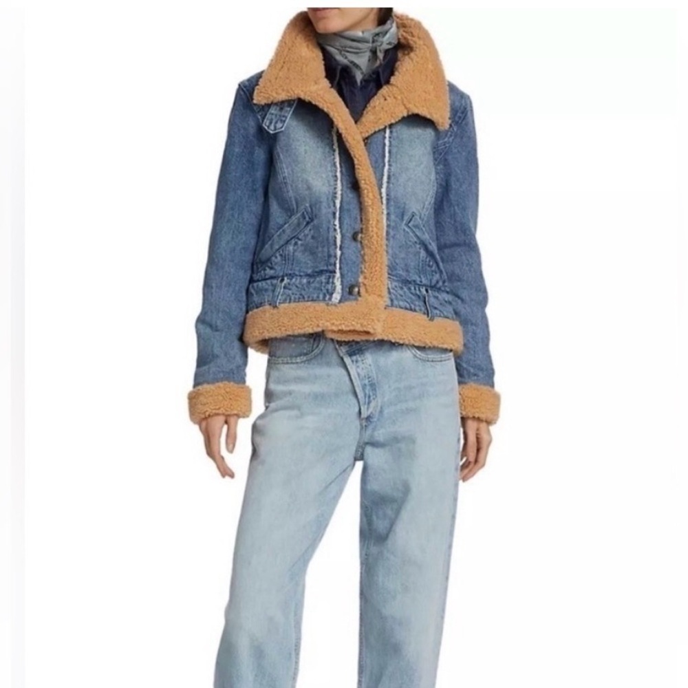 WE THE FREE by FREE PEOPLE Rylee Cozy Denim Moto Jacket size M - Picture 5 of 16